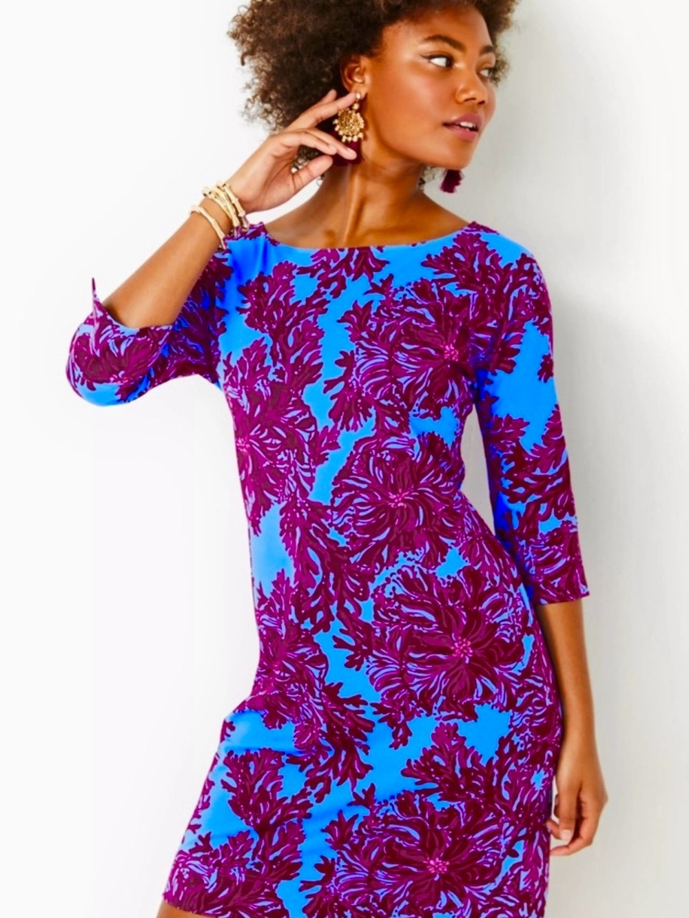 Lilly Pulitzer Bright Blue Mini Dress with Magenta Floral Print